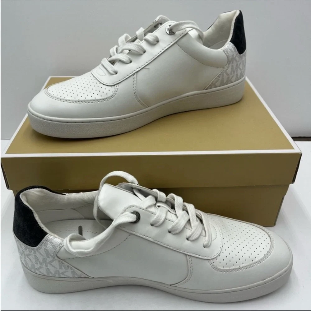 Michael Kors White and Black Logo Signature Sneakers
